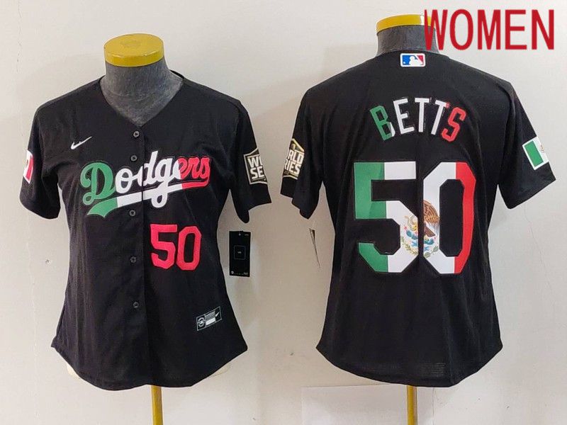 Women Los Angeles Dodgers 50 Betts Black Fashion Nike 2024 MLB Jersey style 7242